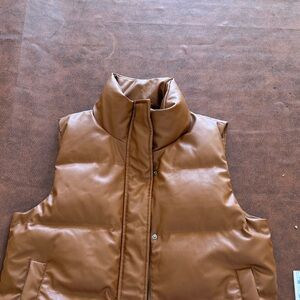 Tan/Brown a new day Leather Look Puffer Vest